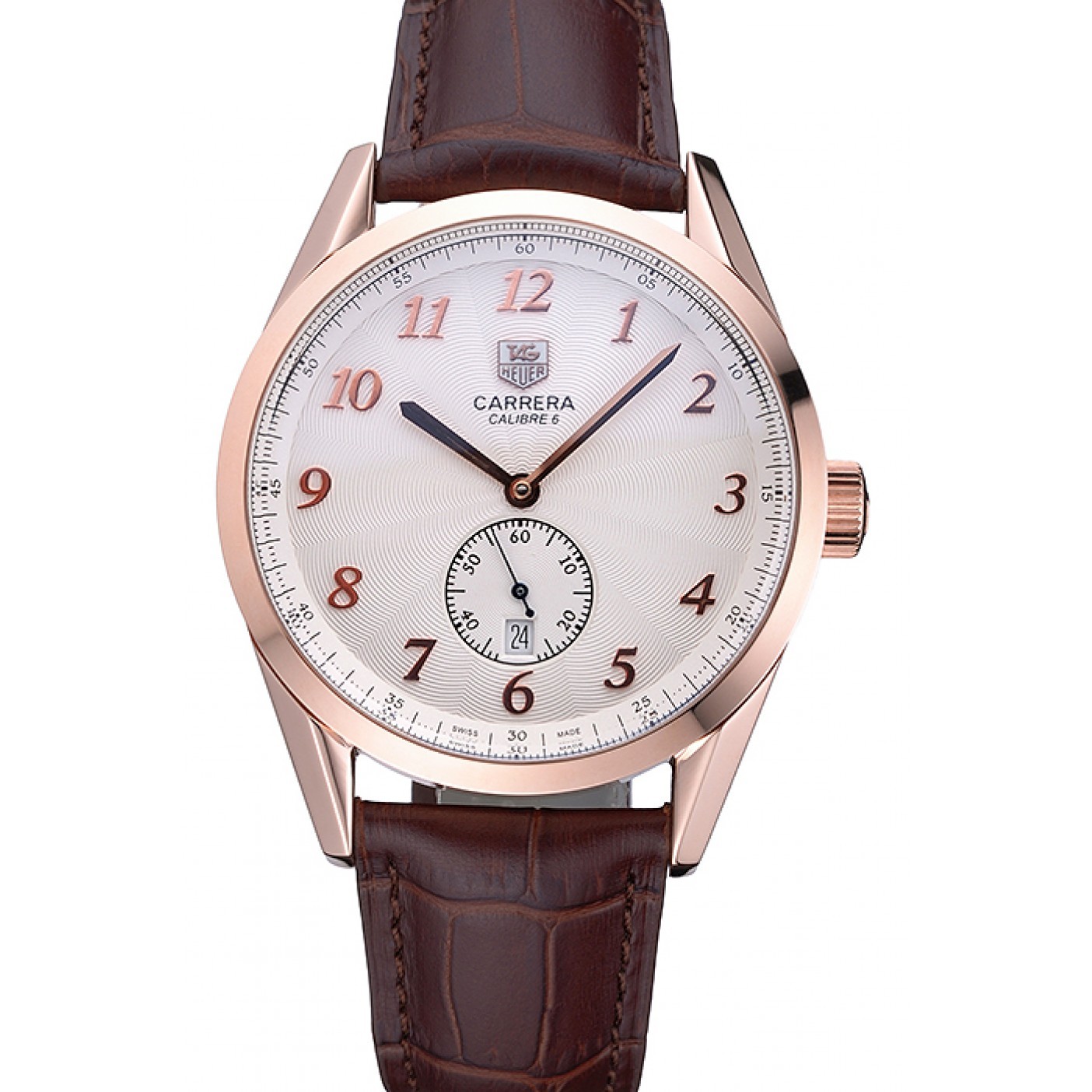 Tag Heuer Carerra Calibre 6 White Dial Red Numbers Brown Leather Band 622161